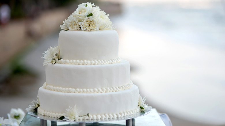 A three-tiered wedding cake