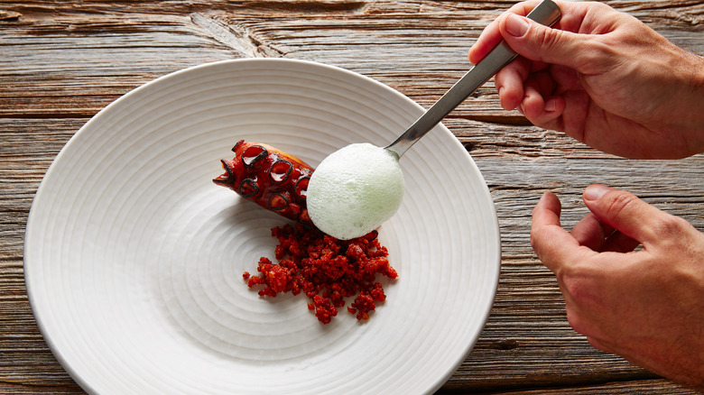 octopus with gastronomic foam