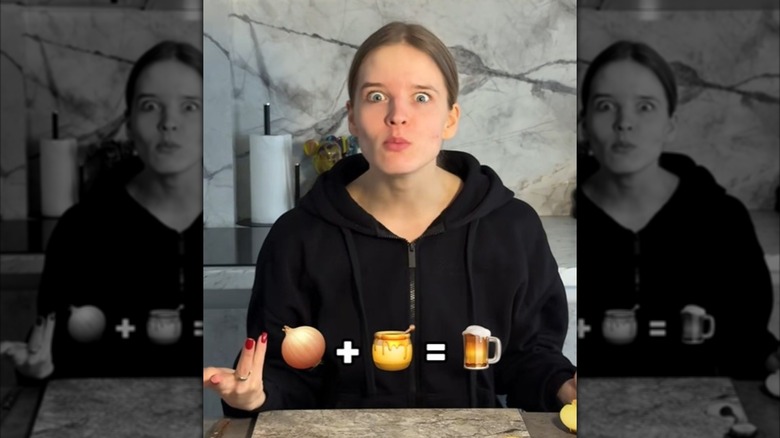 Indika Agapova on TikTok does a strange food combination taste test of onion + honey = beer