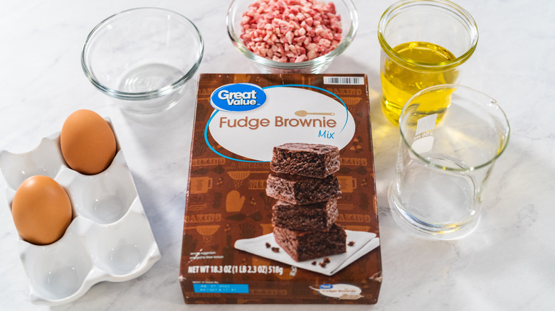 Boxed brownies and ingredients