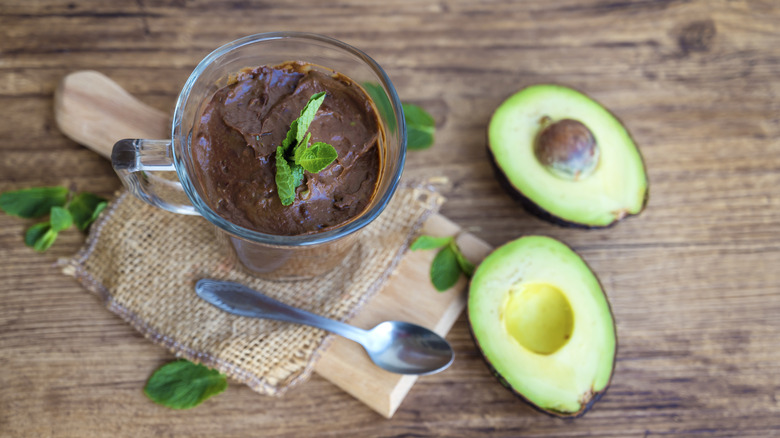 Glass of avocado chocolate mousse