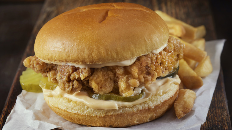 chicken sandwich and fries