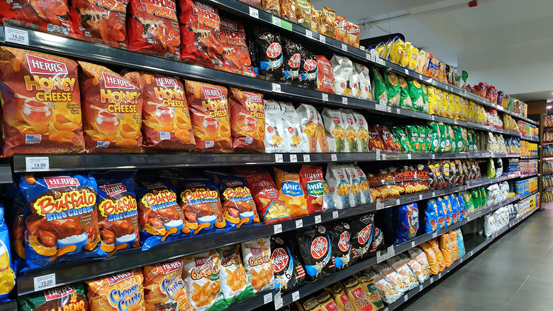 many potato chips on shelf