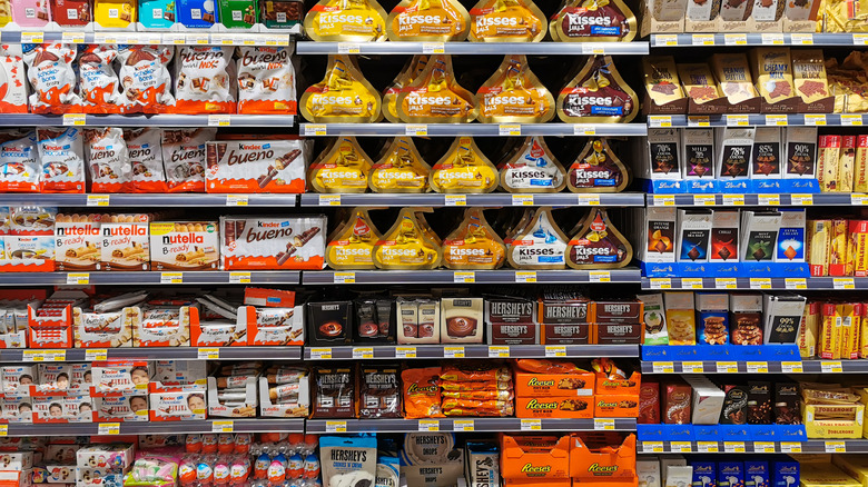 variety of candy on store shelf