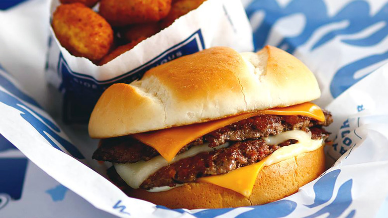 Culver's Big Cheese Pub Burger alongside cheese curds