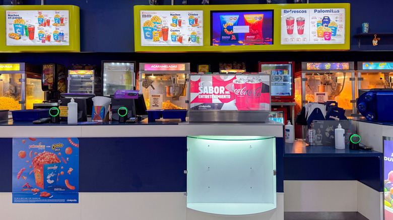 A movie theater concession counter