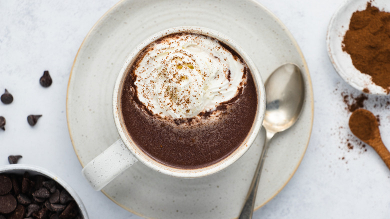 hot chocolate in white cup