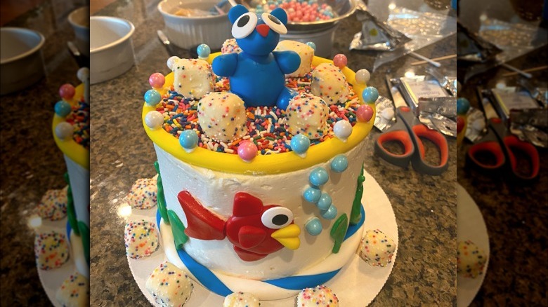 Colorful kid's cake with simple fondant fish and bear