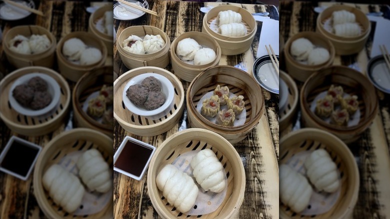 A spread of dim sum dishes