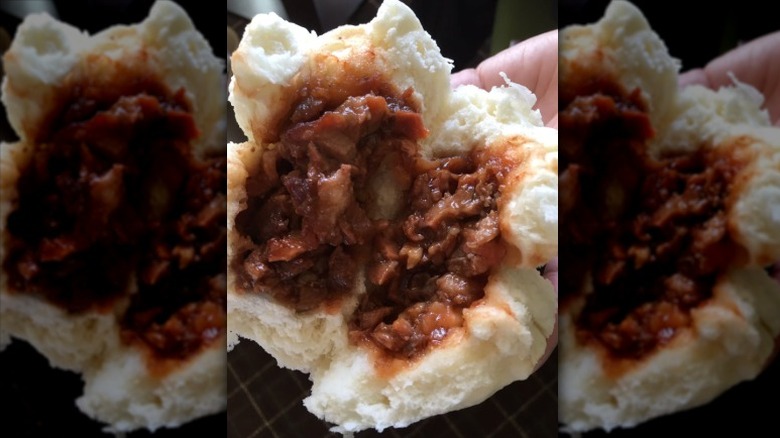 Char siu bao split in half