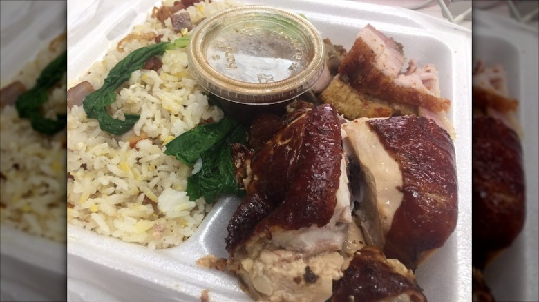 The five dollar plate lunch at Mei Mei in a to-go container