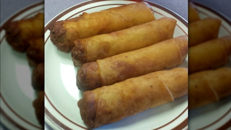 A plate of egg rolls