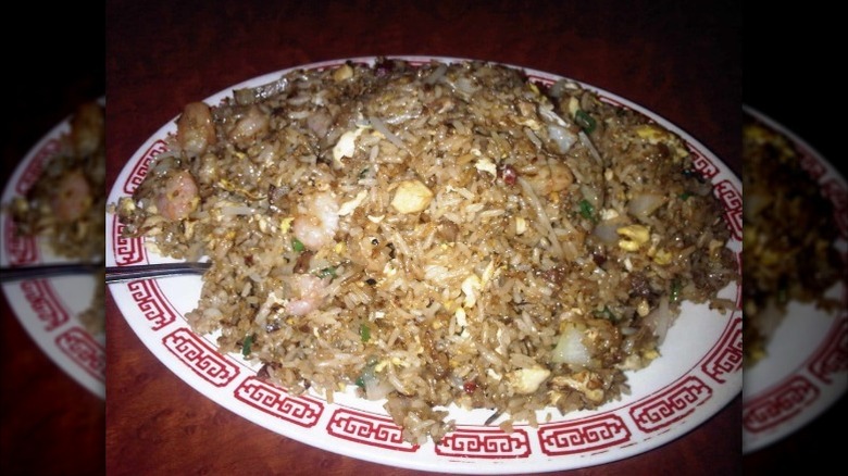 A large plate of fried rice
