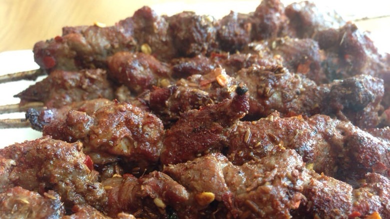 An array of lamb skewers