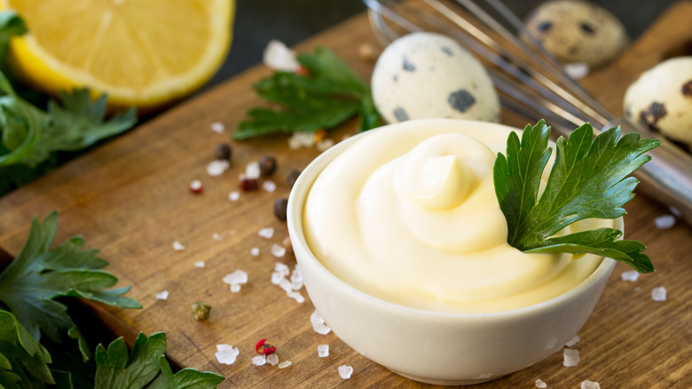 mayonnaise with parsley in bowl
