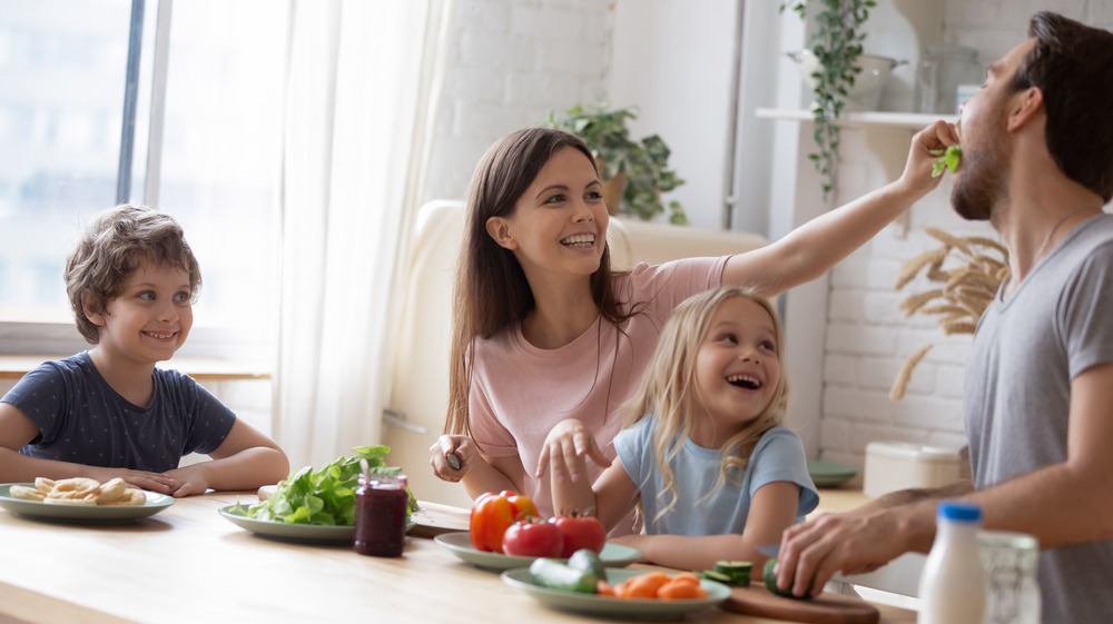 Family eating salad