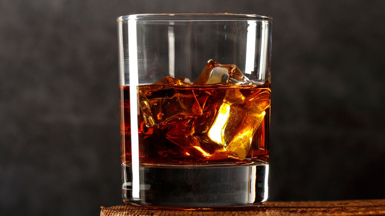 glass of whiskey on ice