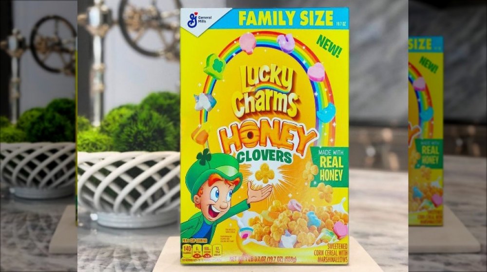 A box of the new Lucky Charms Honey Clovers