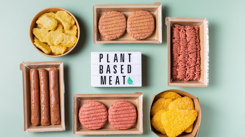 different types of meatless meat in paper containers