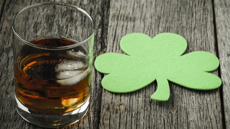 brown drink with paper shamrock