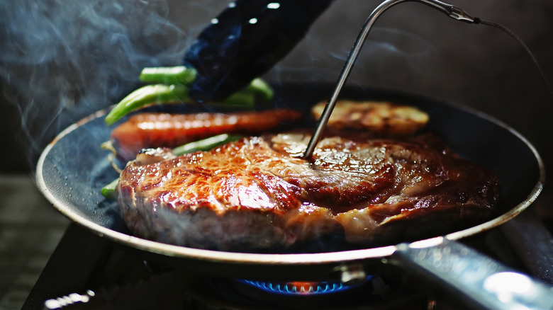 Cooking steak in nonstick pan