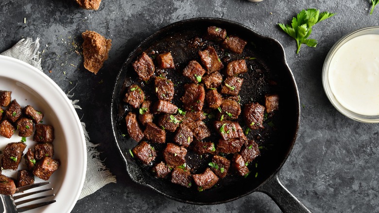 Steak in cast iron pan