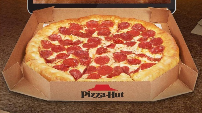 Pizza Hut pepperoni pizza in box