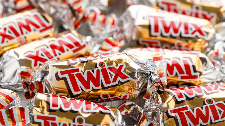 Twix candy bars in wrappers