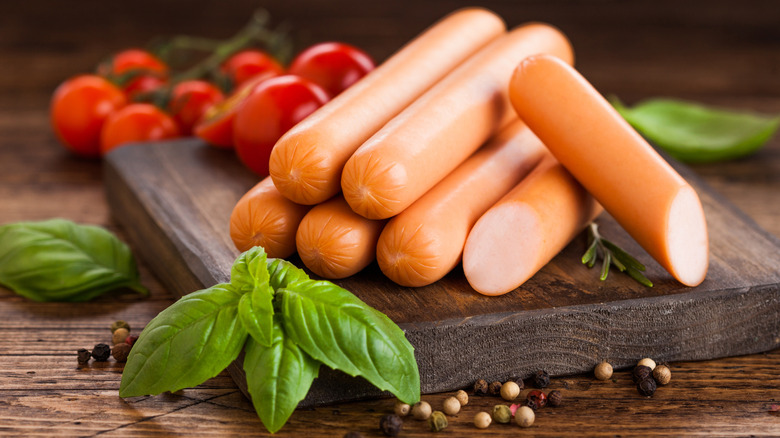 Hot dogs, tomatoes, and basil