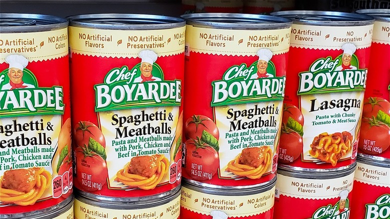 hand holding Chef Boyardee