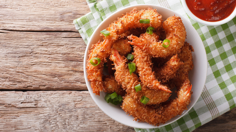 bowl of coconut breaded shrimp