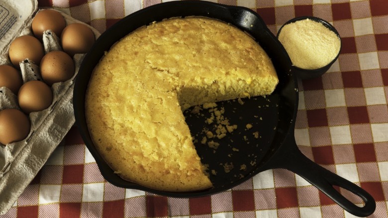Cornbread in a cast iron skillet