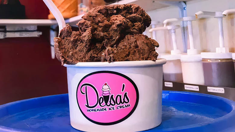 a cup with scoops of Delsa's ice cream