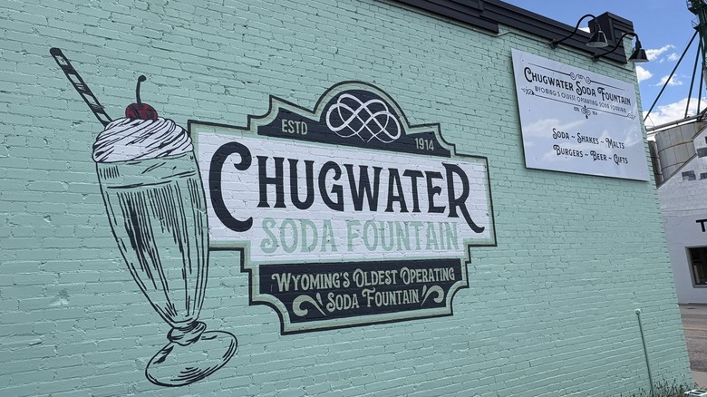 Chugwater soda fountain sign on a wall