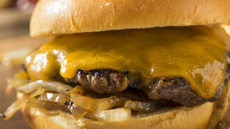 Closeup of onion burger