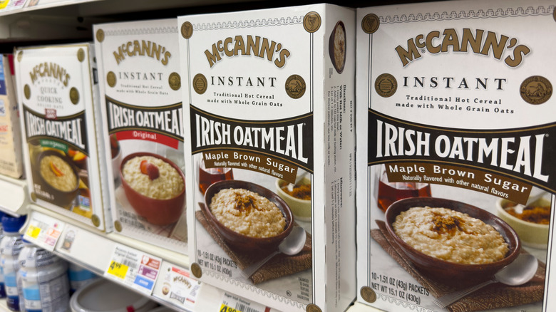 Boxes of McCann's Irish Oatmeal on shelf