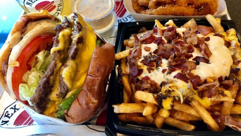 Burger and cheese fries