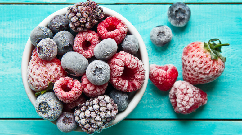 A bowl of frozen berries