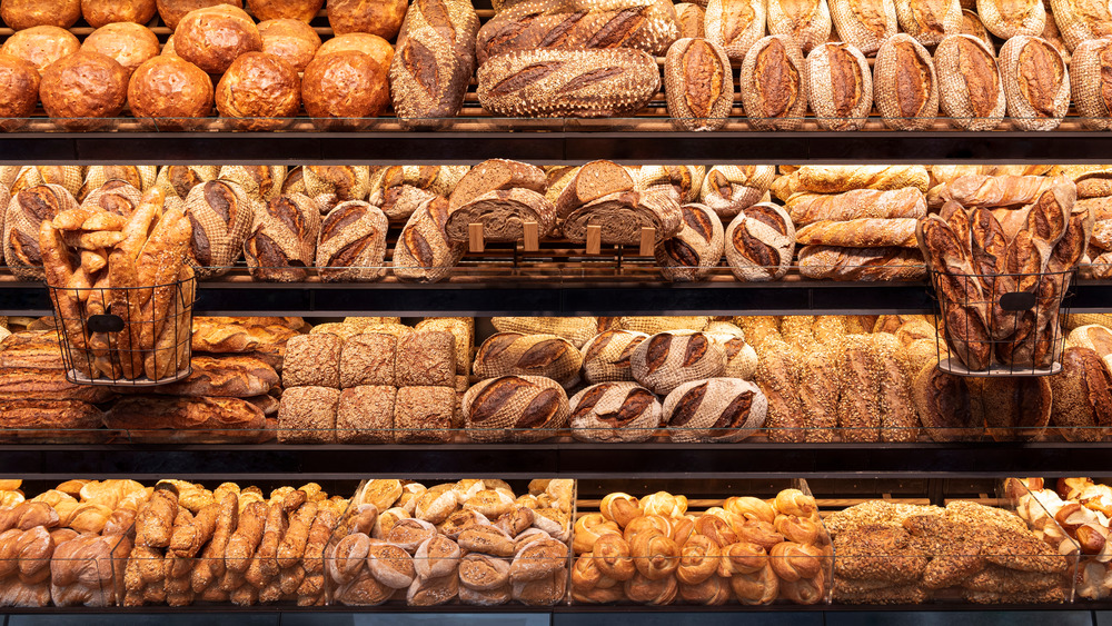 shelves full of bread