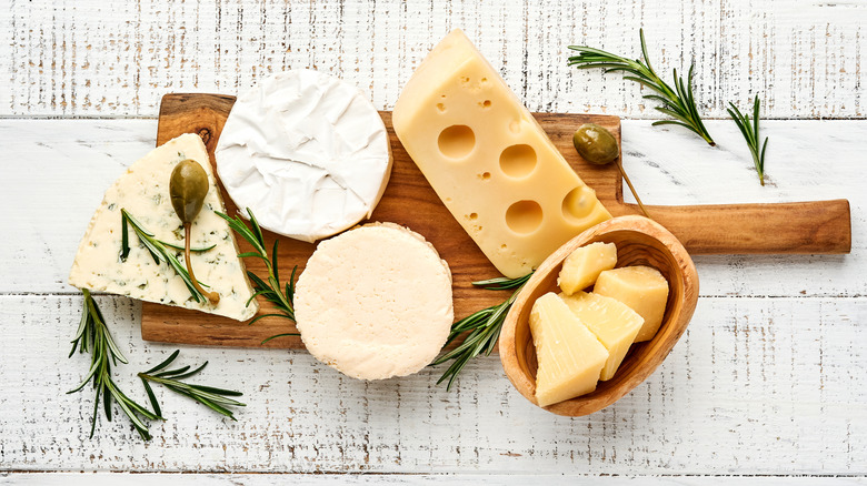 Cheese board with a selection of hard and soft cheeses