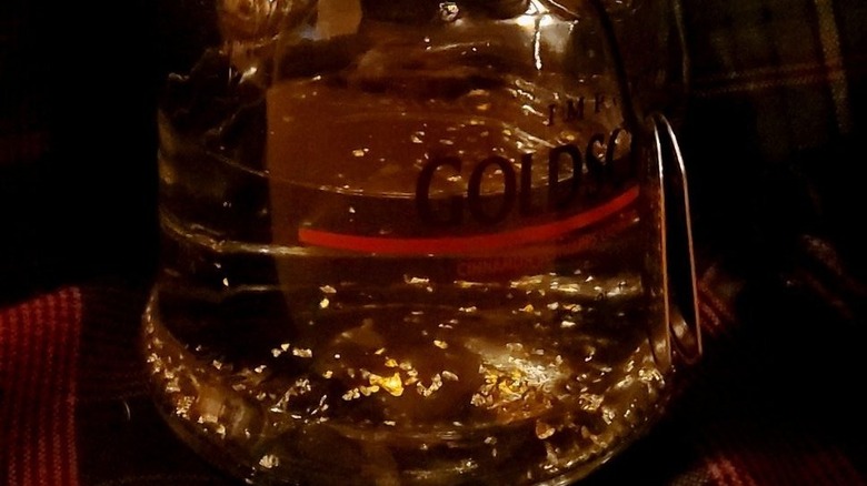 Close view of Goldschlager gold flakes