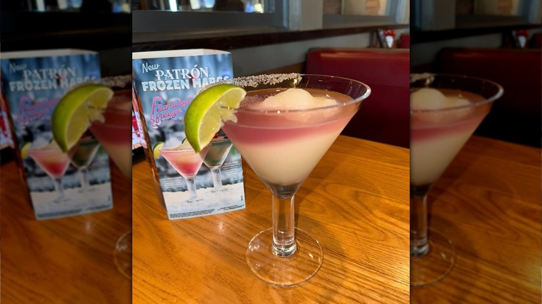 Margarita with a slice of line on a table at Chili's