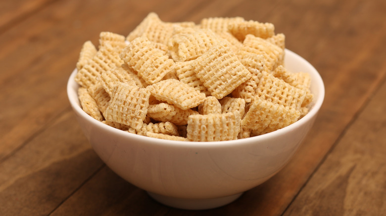 Rice Chex in white bowl