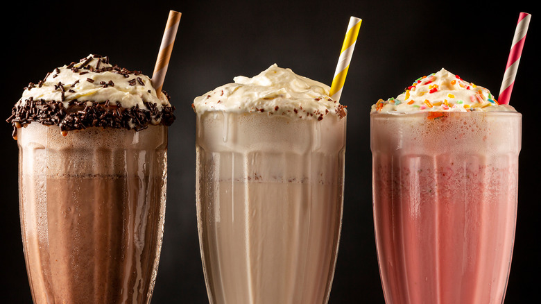 Chocolate, vanilla, and strawberry milkshakes