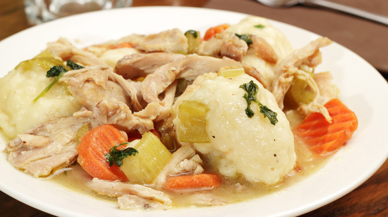 Plate of chicken and dumplings