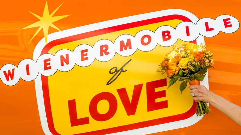 Wienermobile of Love with bouquet