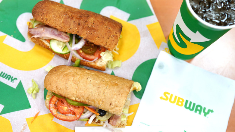 Subway sandwiches with a drink