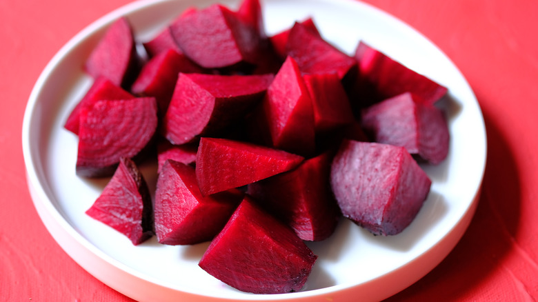 Plate of chopped beets