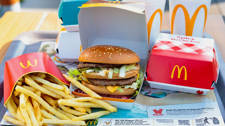 McDonald's burger, chicken sandwich, and fries