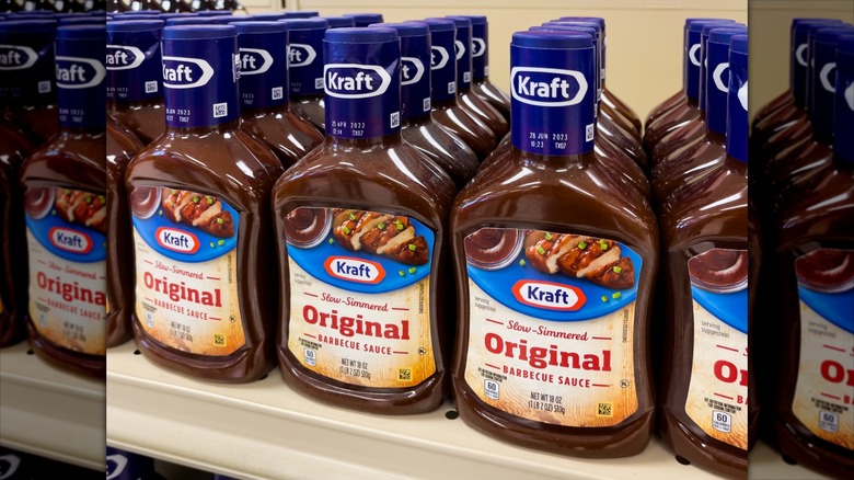 bottles of kraft original barbecue sauce on shelf in grocery store